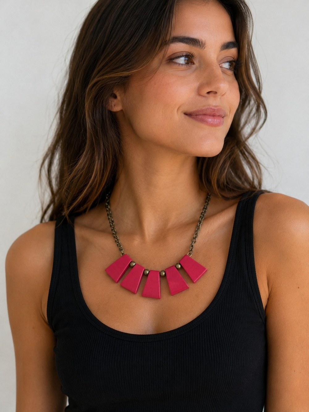Plunder Design Red Geometric Statement Necklace Antique Brass Chunky Boho